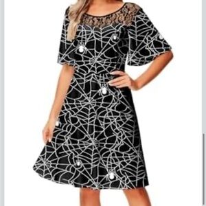 AOBUTE Women Halloween Dress Lace Flutter Sleeve A-Line Party Dress Medium